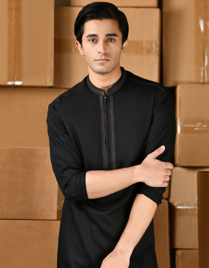 Blended Black Kurta Trouser - J. Junaid Jamshed