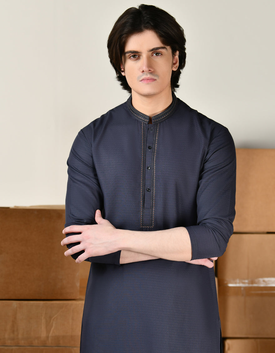 Blended Bluish Gray Shalwar Kameez - J. Junaid Jamshed