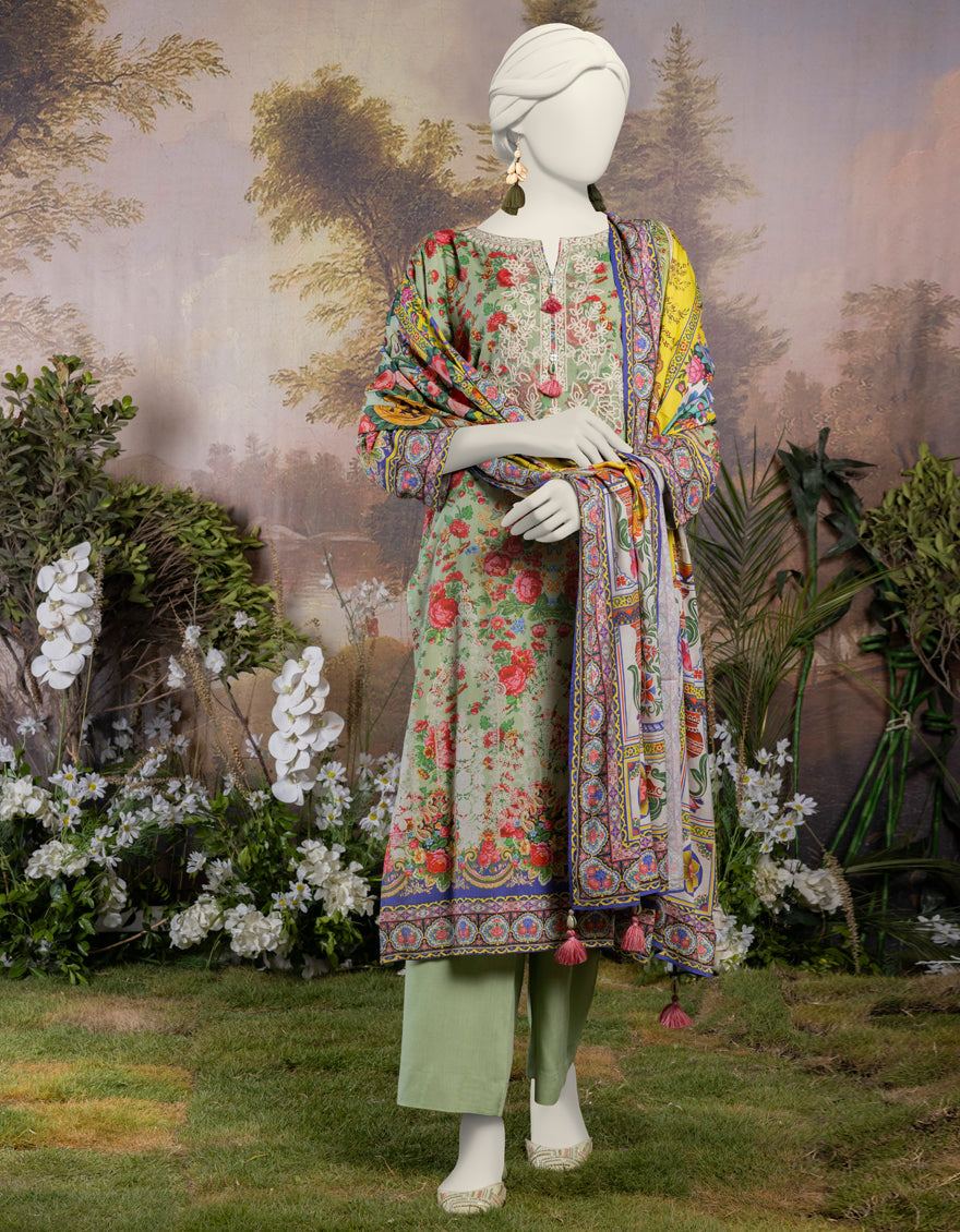 Linen Green Stitched Suit - J. Junaid Jamshed