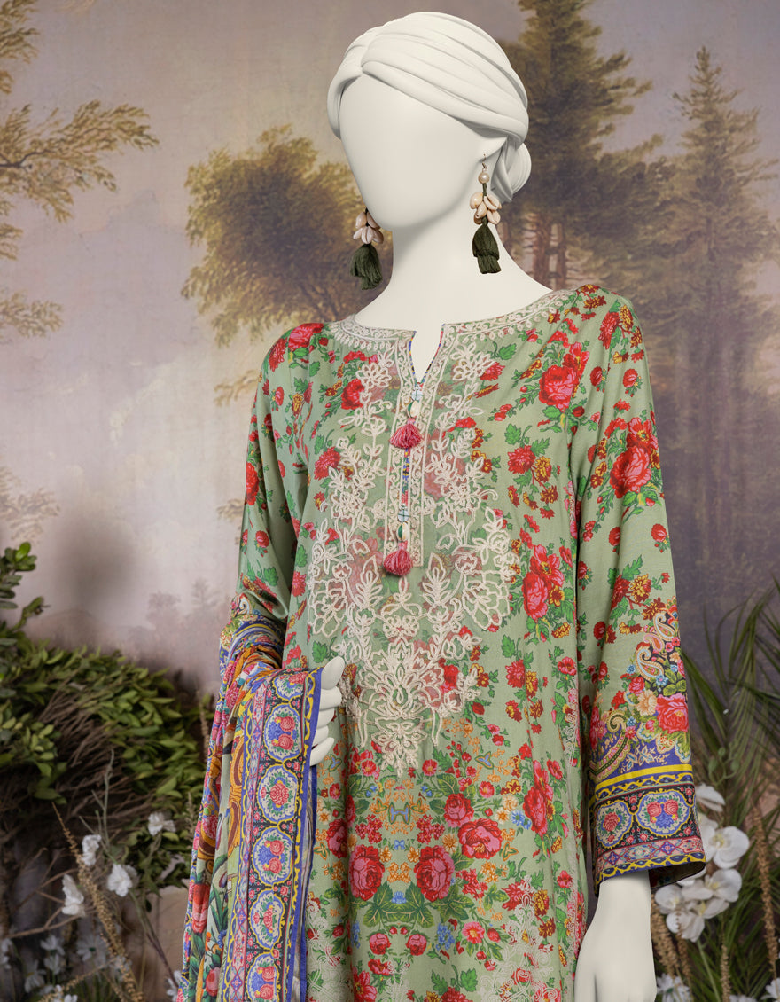 Linen Green Stitched Suit - J. Junaid Jamshed