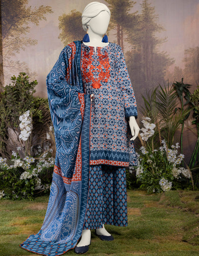 Lawn Blue Stitched Suit - J. Junaid Jamshed