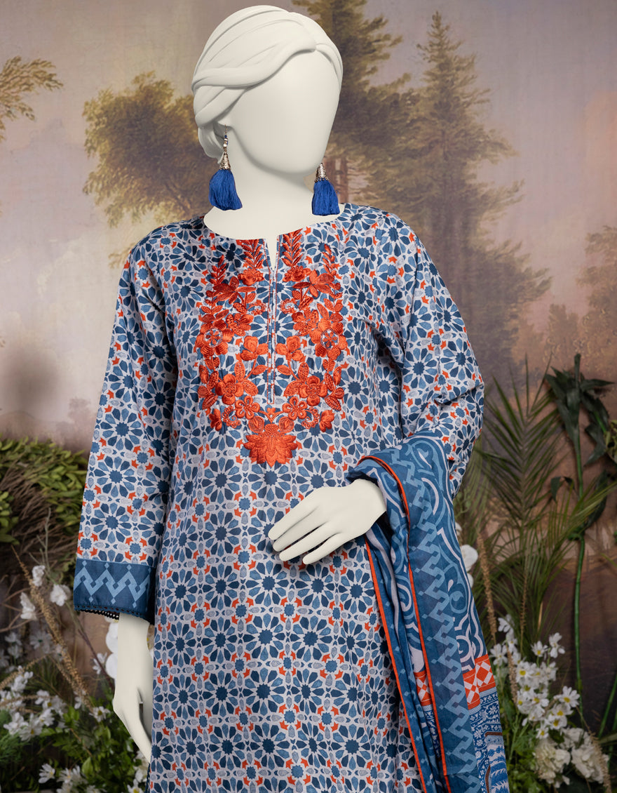 Lawn Blue Stitched Suit - J. Junaid Jamshed