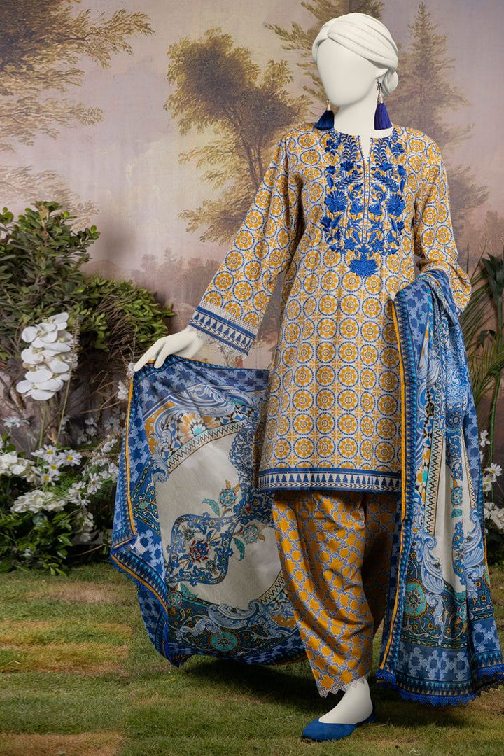 Printed Yellow Stitched Suit - J. Junaid Jamshed