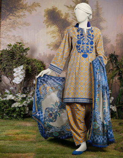 Printed Yellow Stitched Suit - J. Junaid Jamshed