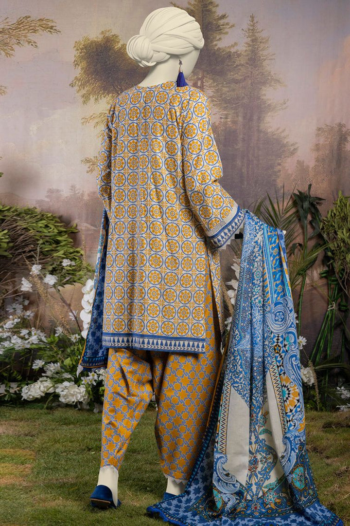Printed Yellow Stitched Suit - J. Junaid Jamshed