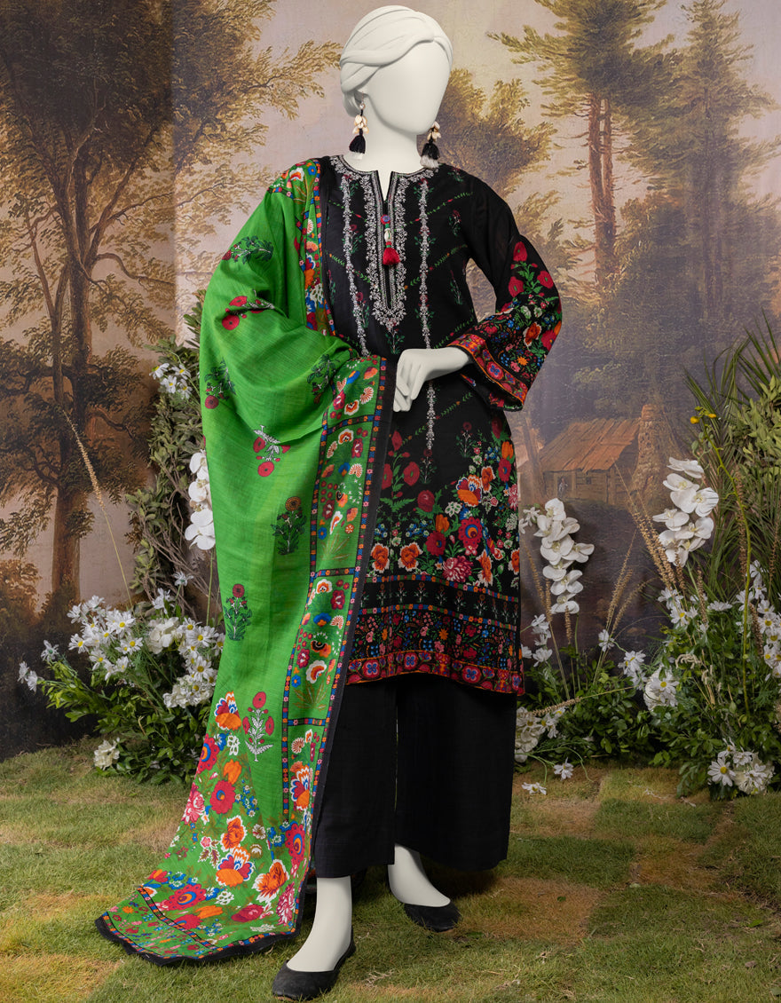 Khaddar Black Stitched Suit - J. Junaid Jamshed