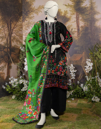 Khaddar Black Stitched Suit - J. Junaid Jamshed