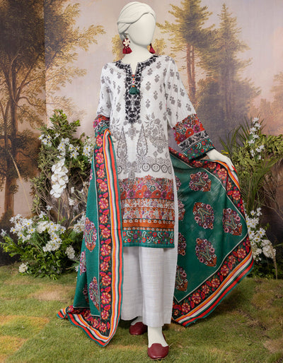 Khaddar White Stitched Suit - J. Junaid Jamshed