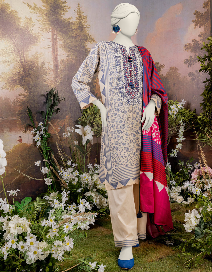 Jacquard Cream Stitched Suit - J. Junaid Jamshed