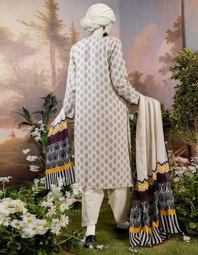 Jacquard Off White Stitched Suit - J. Junaid Jamshed