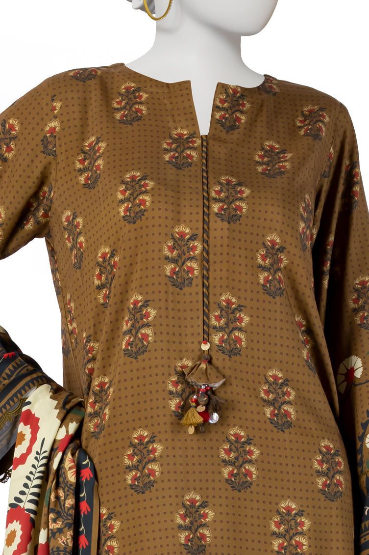 Linen Mehndi Stitched Suit - J. Junaid Jamshed