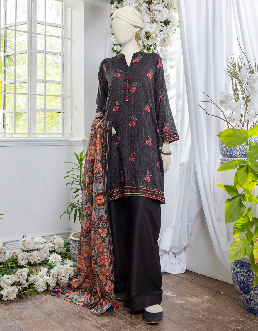 Printed Black Stitched Suit - J. Junaid Jamshed