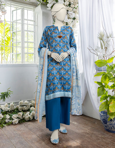 Printed Blue Stitched Suit - J. Junaid Jamshed