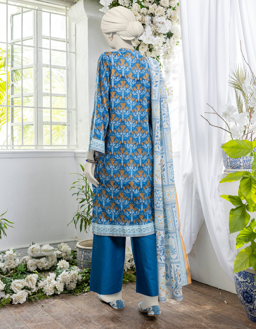 Printed Blue Stitched Suit - J. Junaid Jamshed