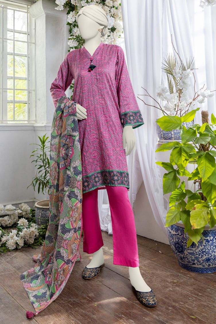 Dobby Pink Unstitched Suit - J. Junaid Jamshed
