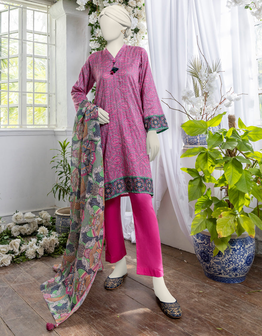 Dobby Pink Unstitched Suit - J. Junaid Jamshed