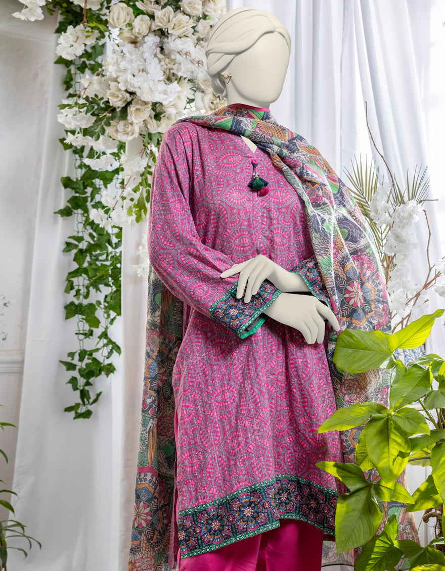 Printed Pink Stitched Suit - J. Junaid Jamshed