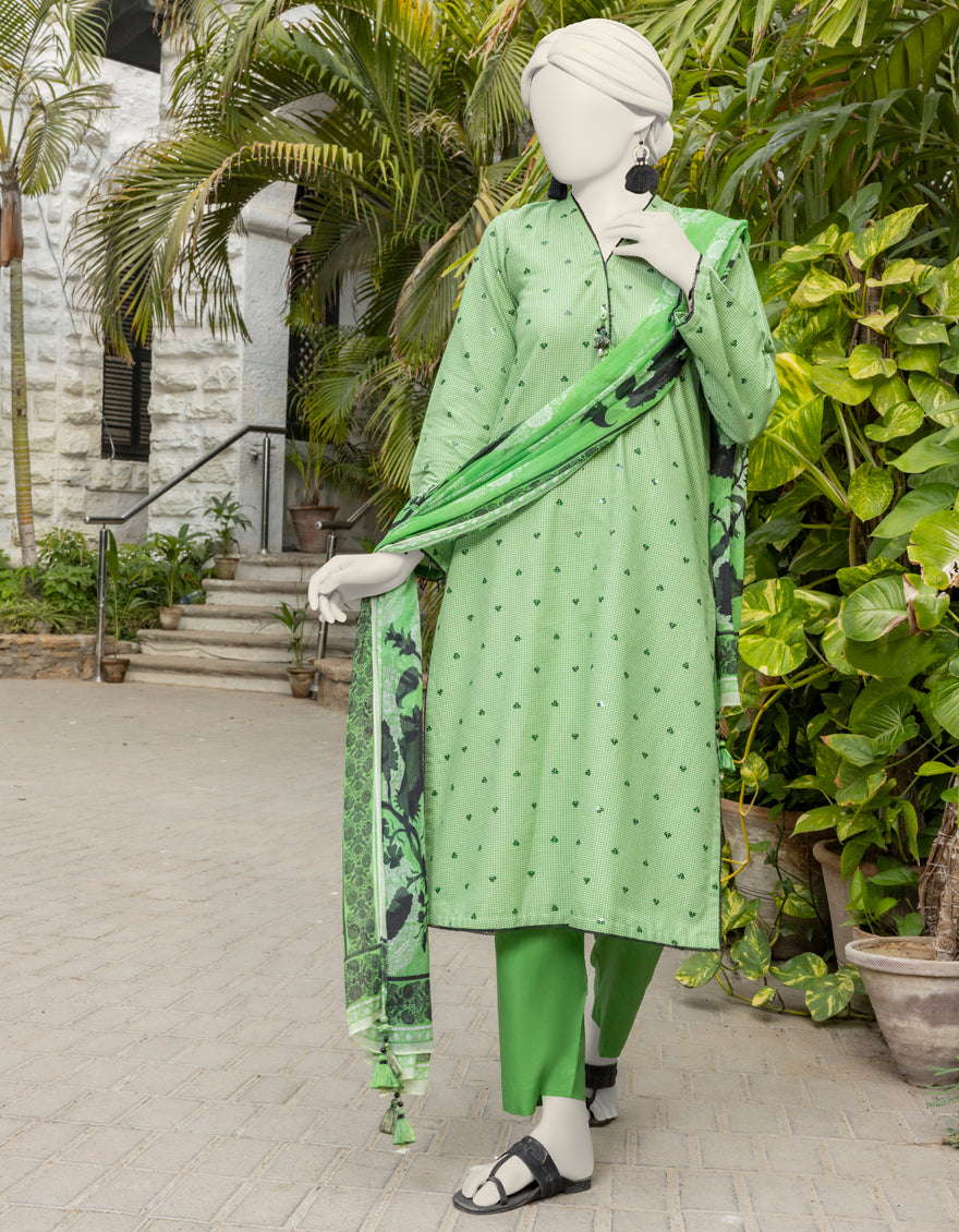 Yarn Dyed Green Unstitched Suit - J. Junaid Jamshed