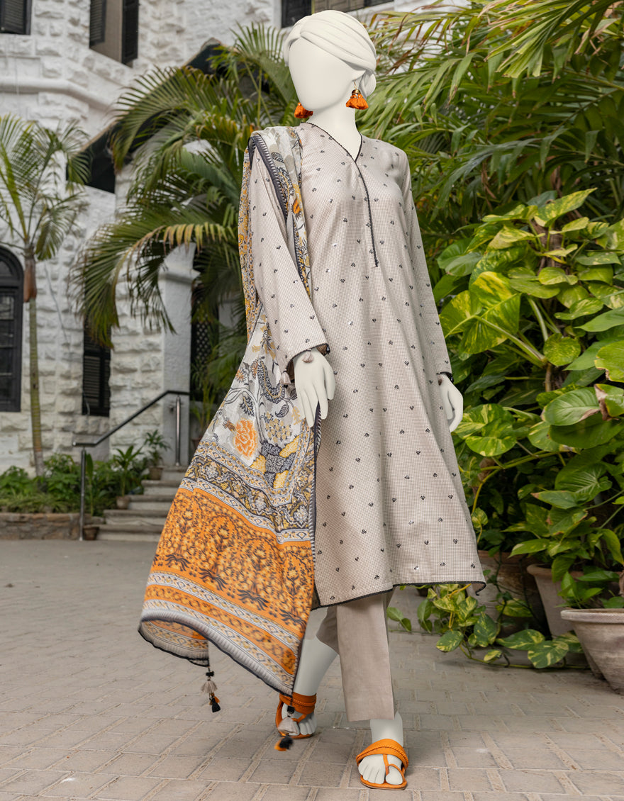 Dobby Beige Unstitched Suit - J. Junaid Jamshed