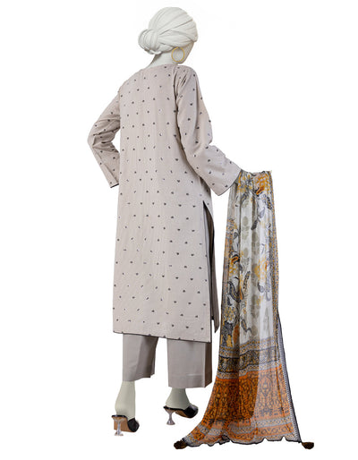 Dobby Beige Stitched Suit - J. Junaid Jamshed