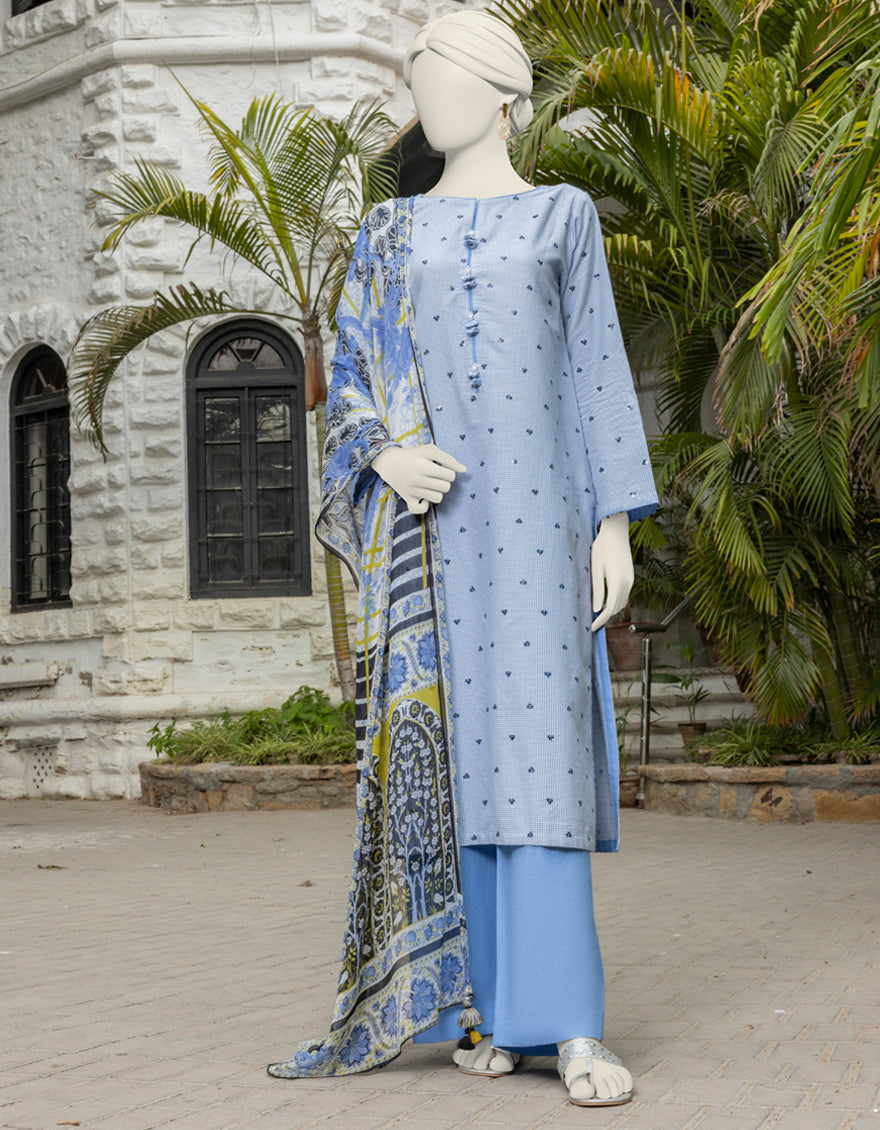 Dobby Blue Unstitched Suit - J. Junaid Jamshed