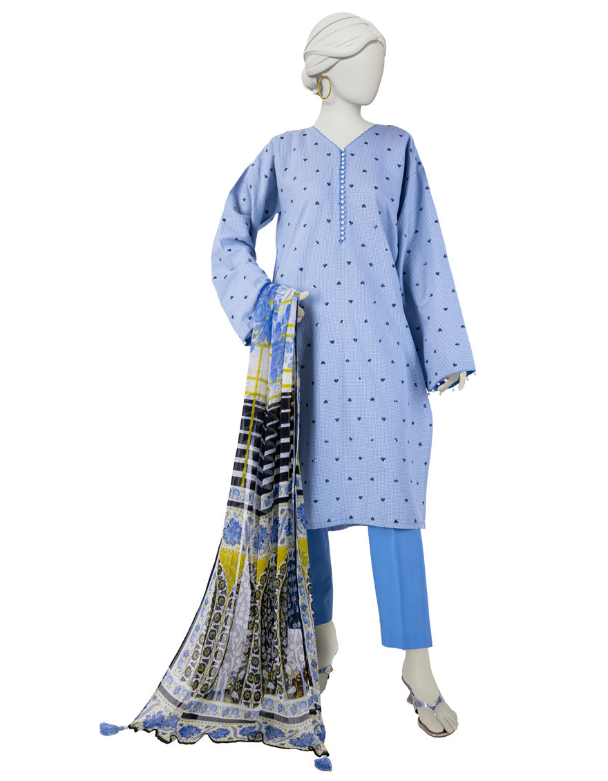 Dobby Blue Stitched Suit - J. Junaid Jamshed