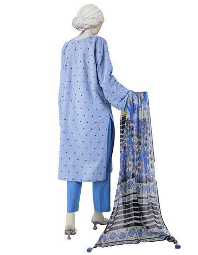 Dobby Blue Stitched Suit - J. Junaid Jamshed