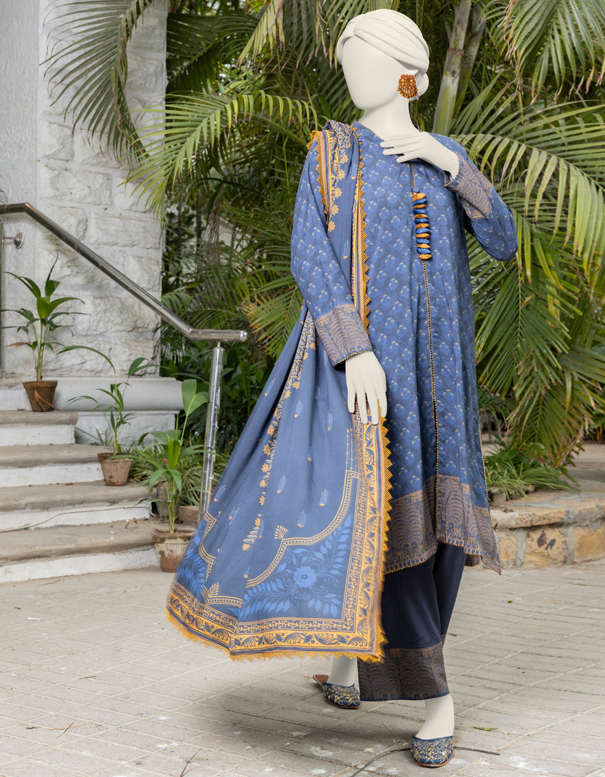 Viscose Blue Unstitched Suit - J. Junaid Jamshed