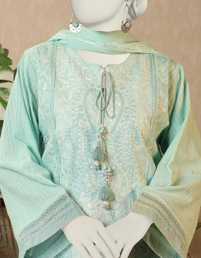 Textured Blue Stitched Suit - J. Junaid Jamshed