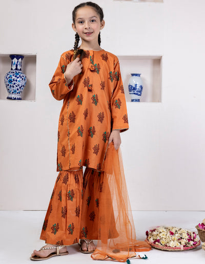 Lawn Orange 3 Piece Stitched Suit - J. Junaid Jamshed