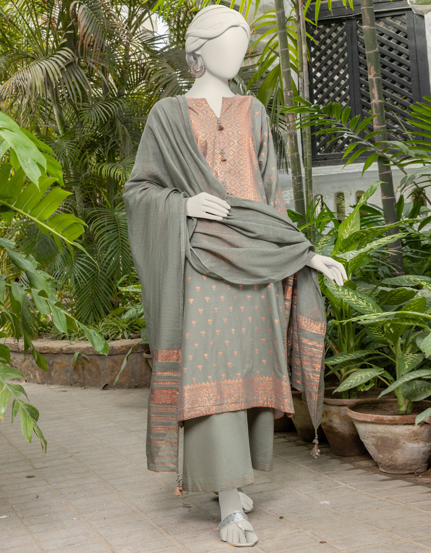 Jacquard Green Unstitched Suit - J. Junaid Jamshed