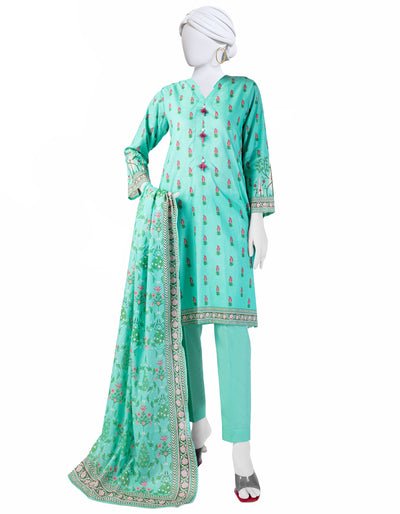 Lawn Green 3 Piece Stitched Suit - J. Junaid Jamshed