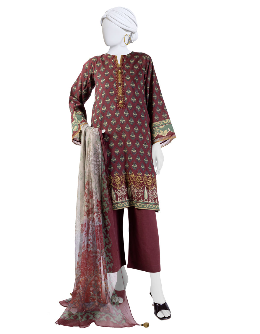 Lawn Brown 3 Piece Stitched Suit - J. Junaid Jamshed