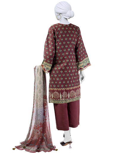 Lawn Brown 3 Piece Stitched Suit - J. Junaid Jamshed