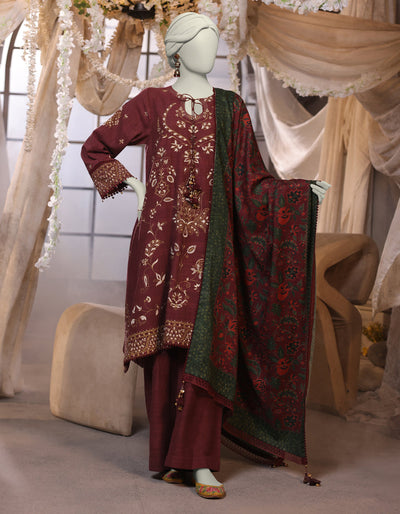 Cambric Maroon Stitched Suit - J. Junaid Jamshed