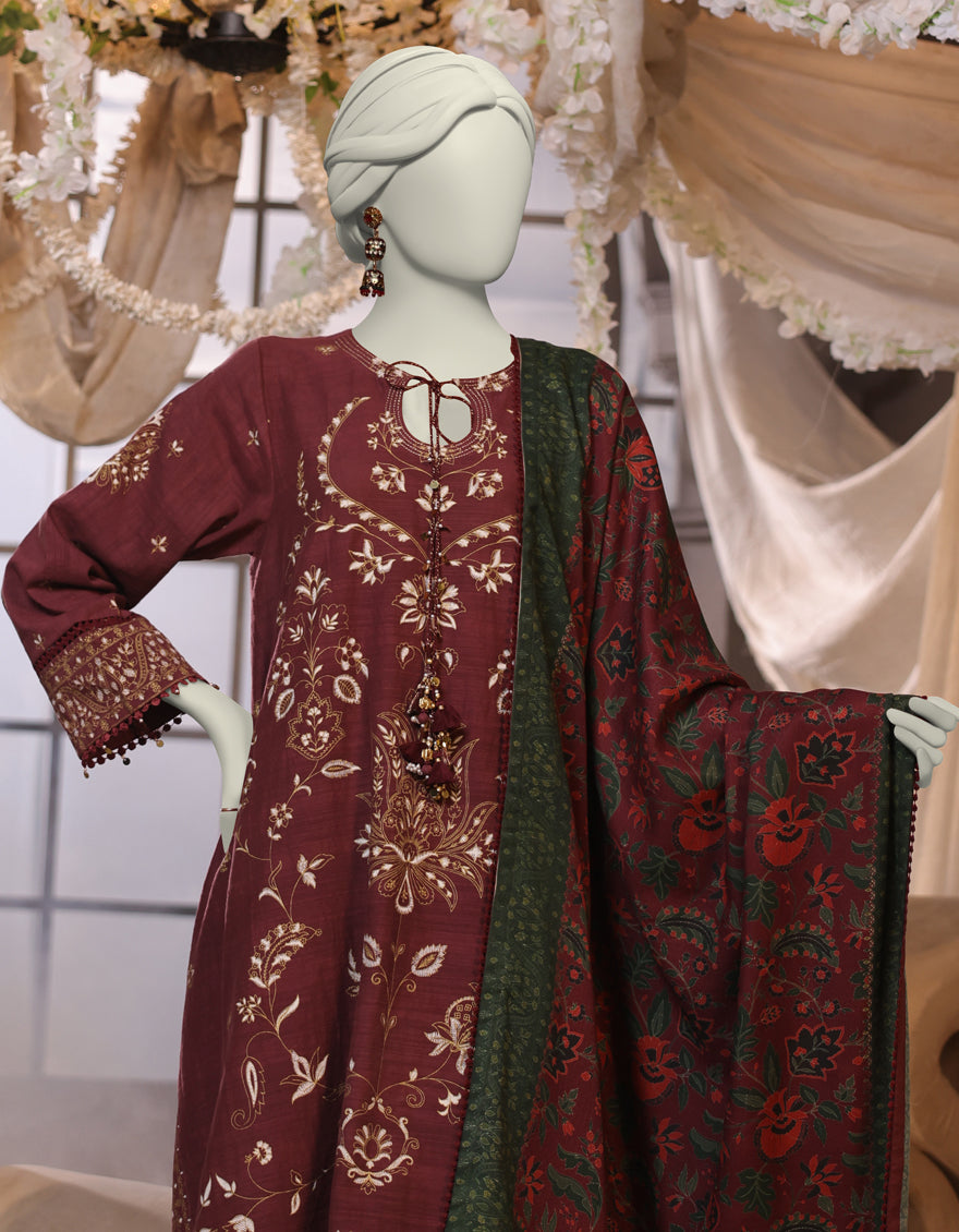 Cambric Maroon Stitched Suit - J. Junaid Jamshed