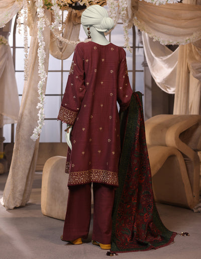 Cambric Maroon Stitched Suit - J. Junaid Jamshed