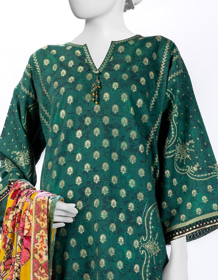 Jacquard Green Stitched Suit - J. Junaid Jamshed