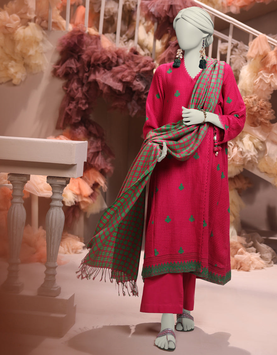 Jacquard Pink Unstitched Suit - J. Junaid Jamshed