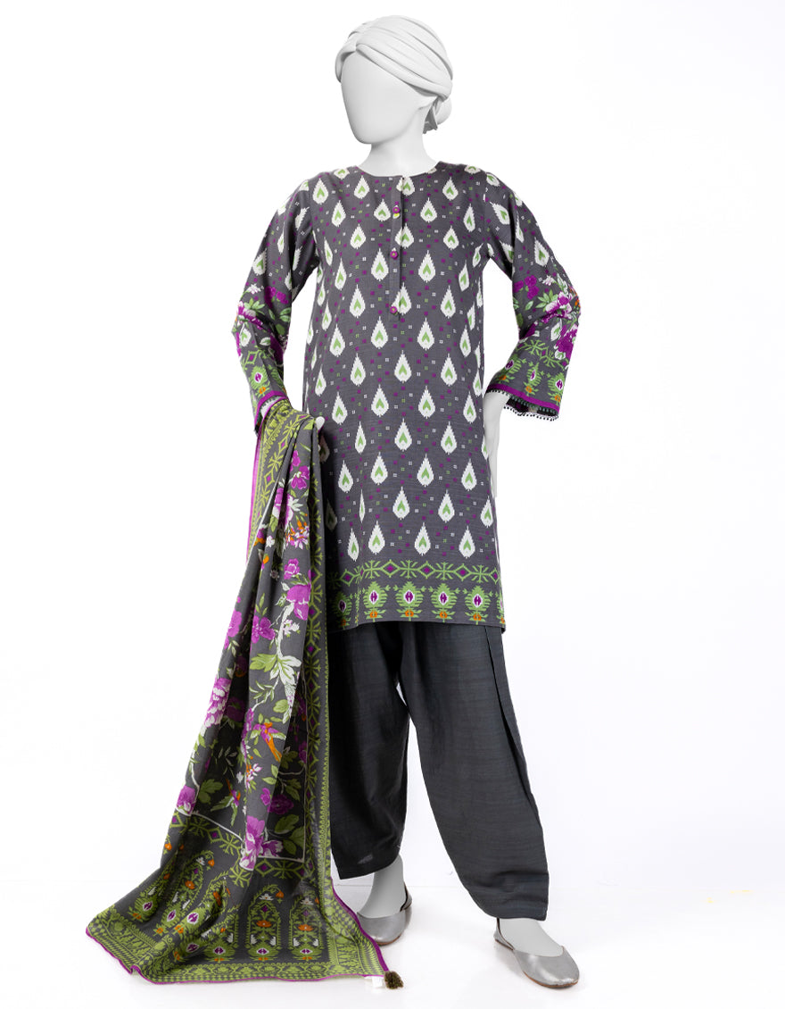 Khaddar Grey Stitched Suit - J. Junaid Jamshed