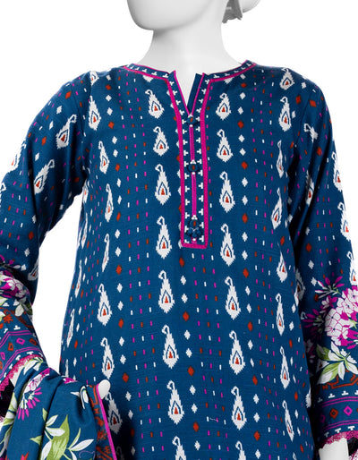 Khaddar Blue Stitched Suit - J. Junaid Jamshed