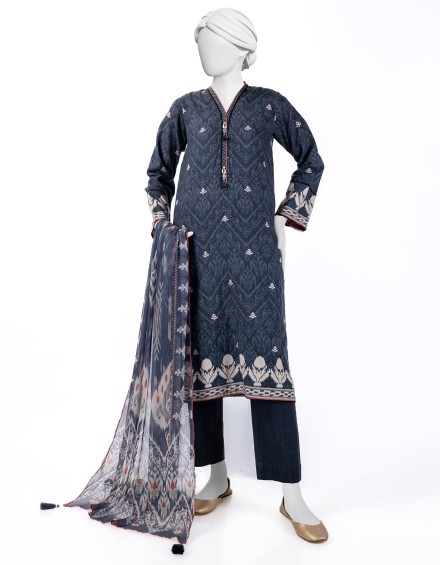 Khaddar Grey Stitched Suit - J. Junaid Jamshed