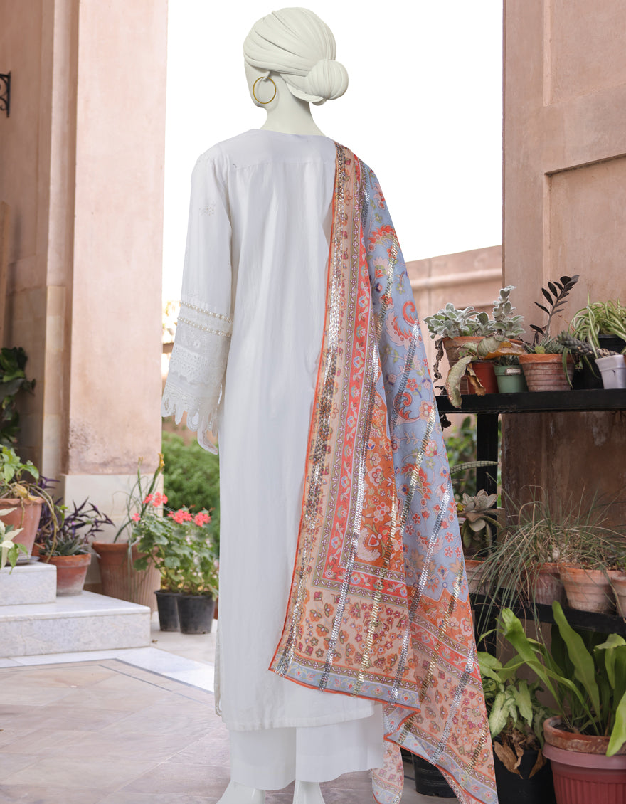 Lawn White Stitched Suit - J. Junaid Jamshed