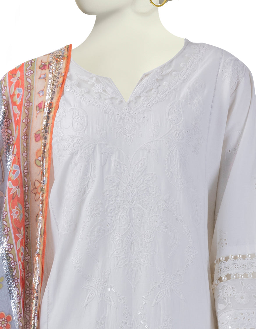 Lawn White Stitched Suit - J. Junaid Jamshed