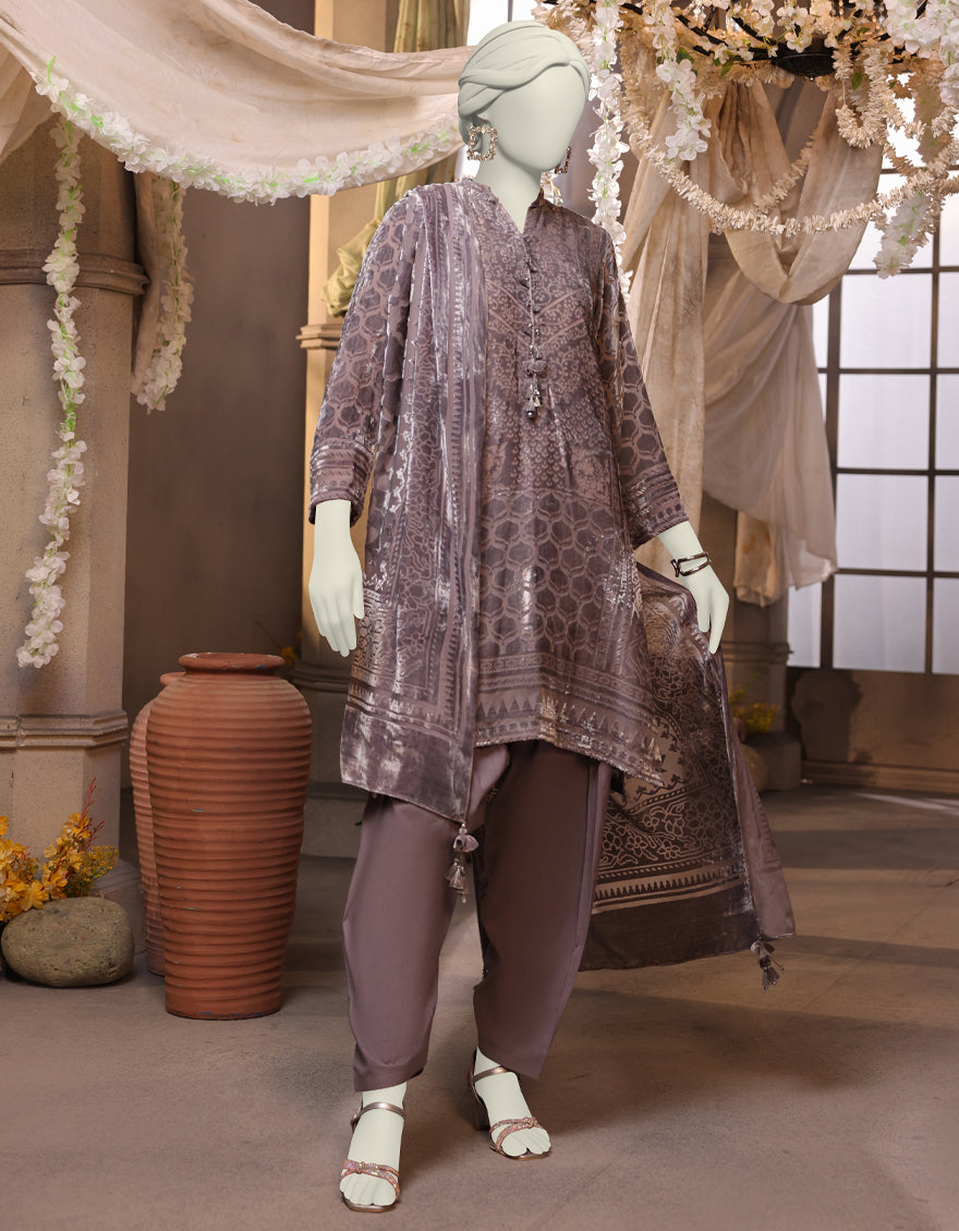 Polyester Grey Unstitched Suit - J. Junaid Jamshed