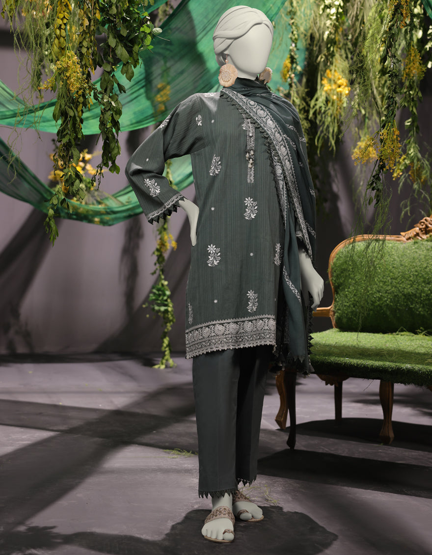 Jacquard Green Unstitched Suit - J. Junaid Jamshed