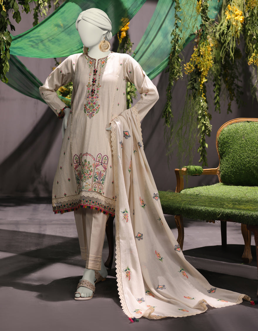 Jacquard White Unstitched Suit - J. Junaid Jamshed