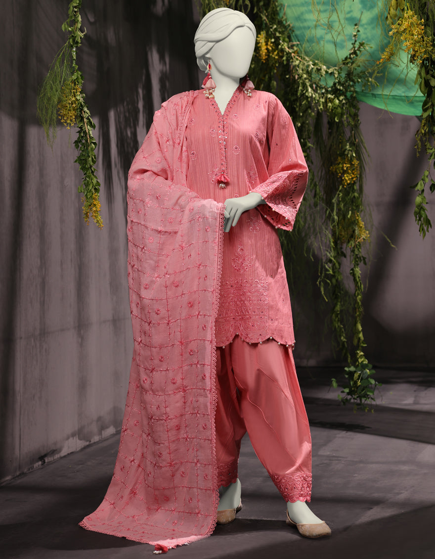 Jacquard Pink Unstitched Suit - J. Junaid Jamshed