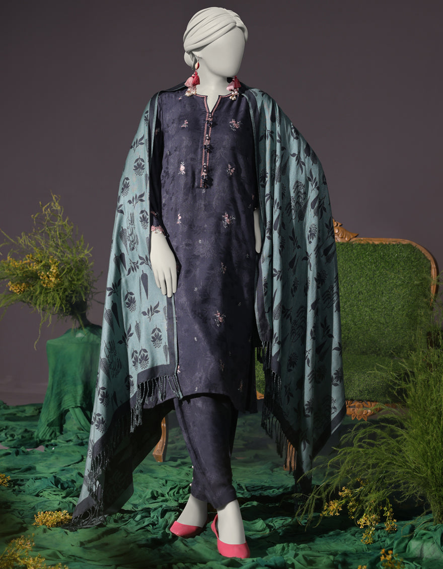 Viscose Blue Unstitched Suit - J. Junaid Jamshed