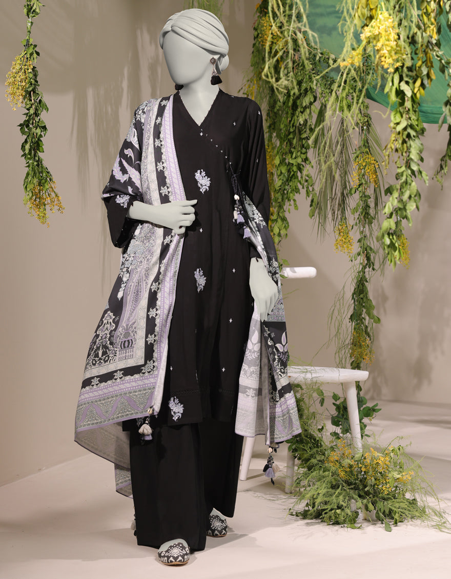 Linen Black Unstitched Suit - J. Junaid Jamshed